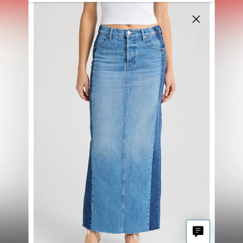 MOTHER The Flagpole Raw Hem Denim Maxi Skirt 100% Cotton - Picture 1 of 14